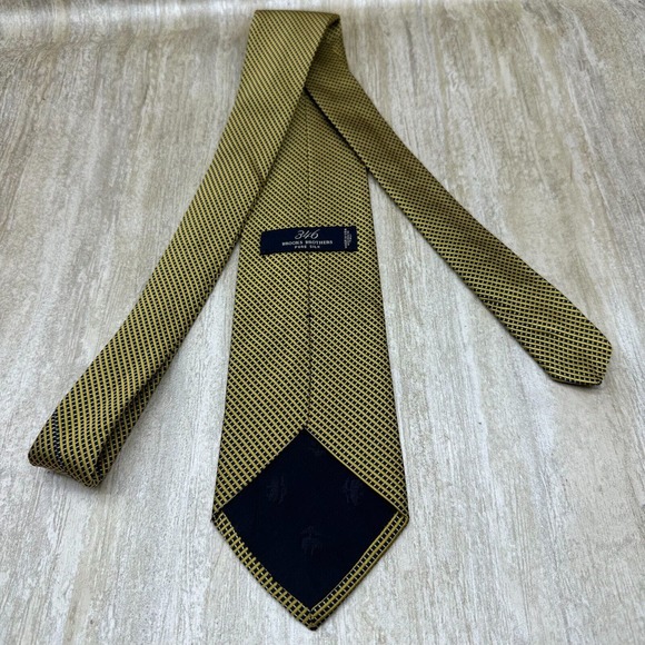 VTG Brooks Brothers Mens Neck Tie Silk Woven Italy USA Yelllow Black Geometric - Picture 4 of 7